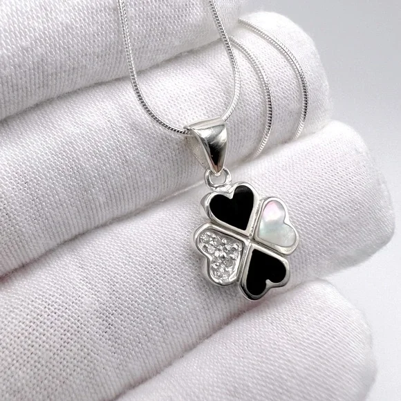 .925 Sterling Silver Clover Cz Necklace - Picture 3 of 17